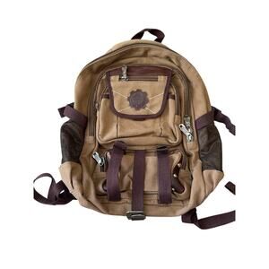 Kaukko Tan Canvas & vegan Leather Backpack/Rucksack/tote;